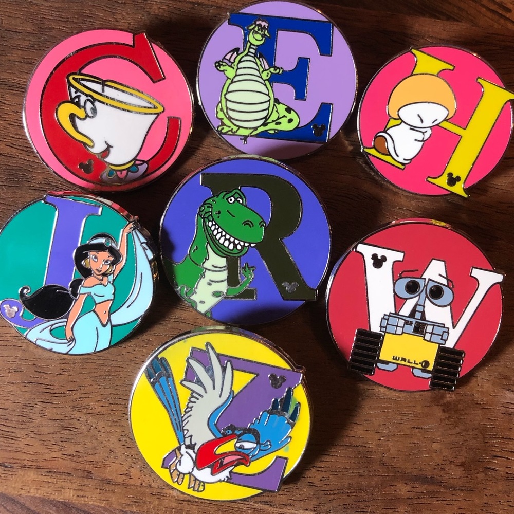 Disney Alphabet Cast Lanyard Hidden Mickey Pins
